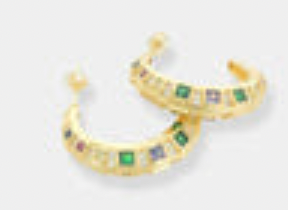 Gold Emerald Mix Crystal Detail Chunky Hoops