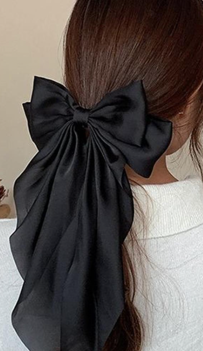 Black Silk Hair Bow Clip