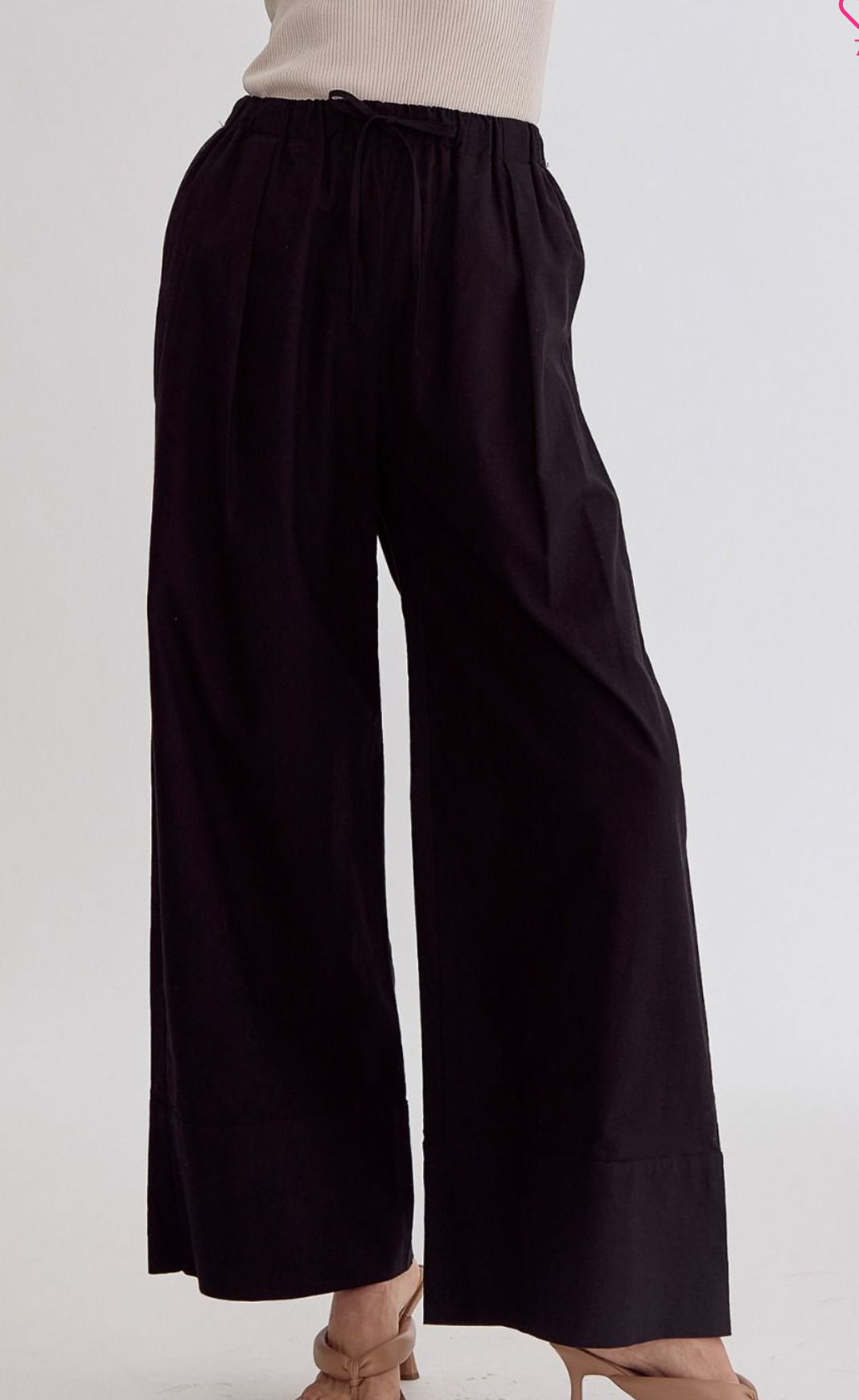 Black Poplin Wide Leg Pants