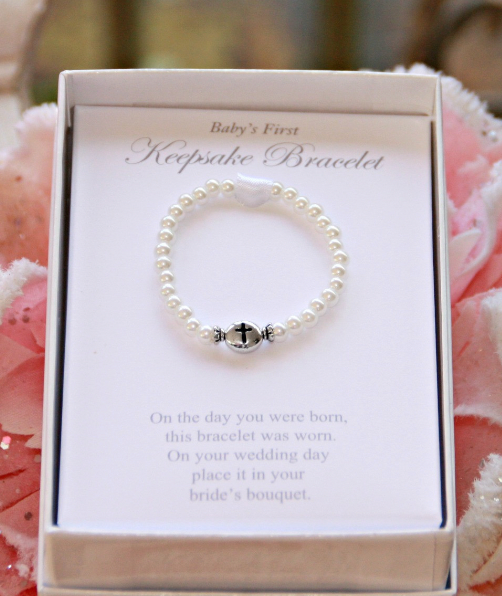 Baby's First/Bride Keepsake Pearl and Cross Charm Bracelet