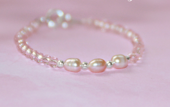 Pink Pearl and Crystal Bracelet- 4.5"