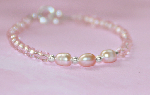 Pink Pearl and Crystal Bracelet- 5"