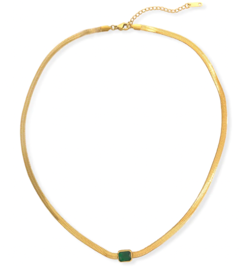 Gold Princess Cut Emerald Crystal Necklace