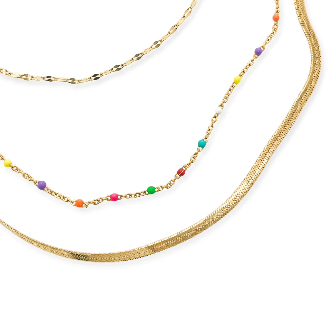 Gold Multicolor Triple Chain Necklace