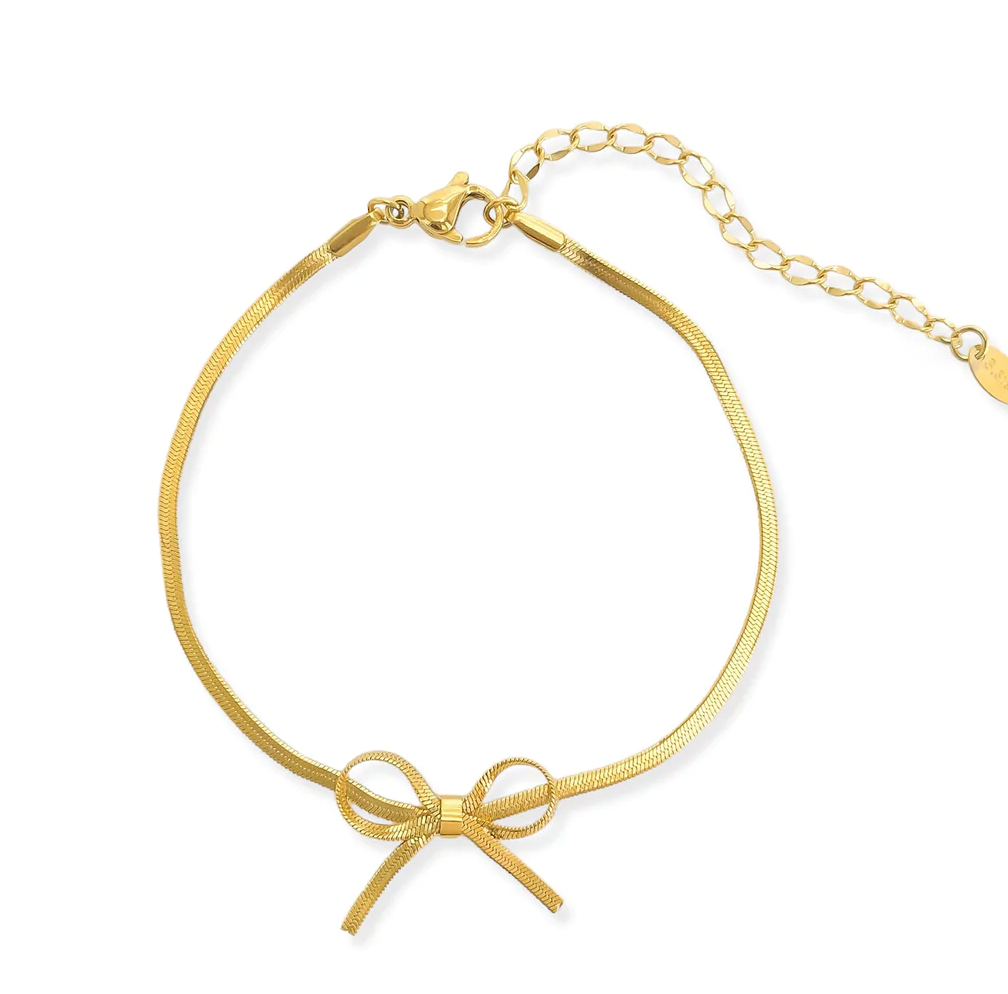 Gold Herringbone Bow Necklace