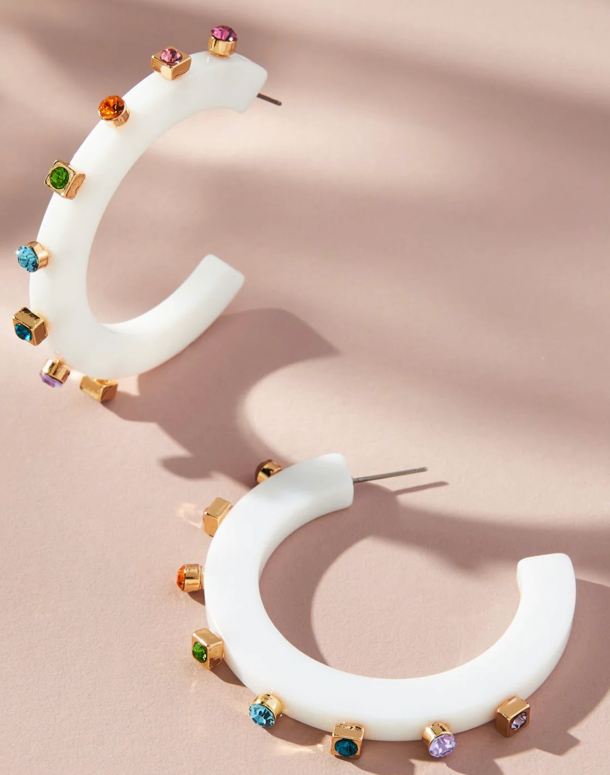 Smith & Co. City Girl Jewel Hoops- White Multicolor