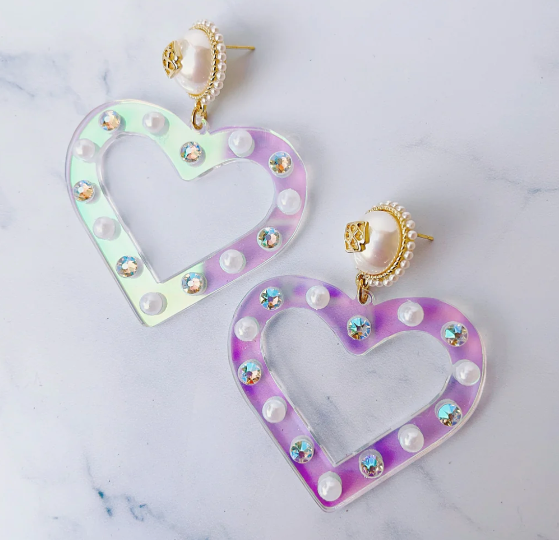 Brianna Cannon Iridescent Heart Earrings with Pearls and Crystals