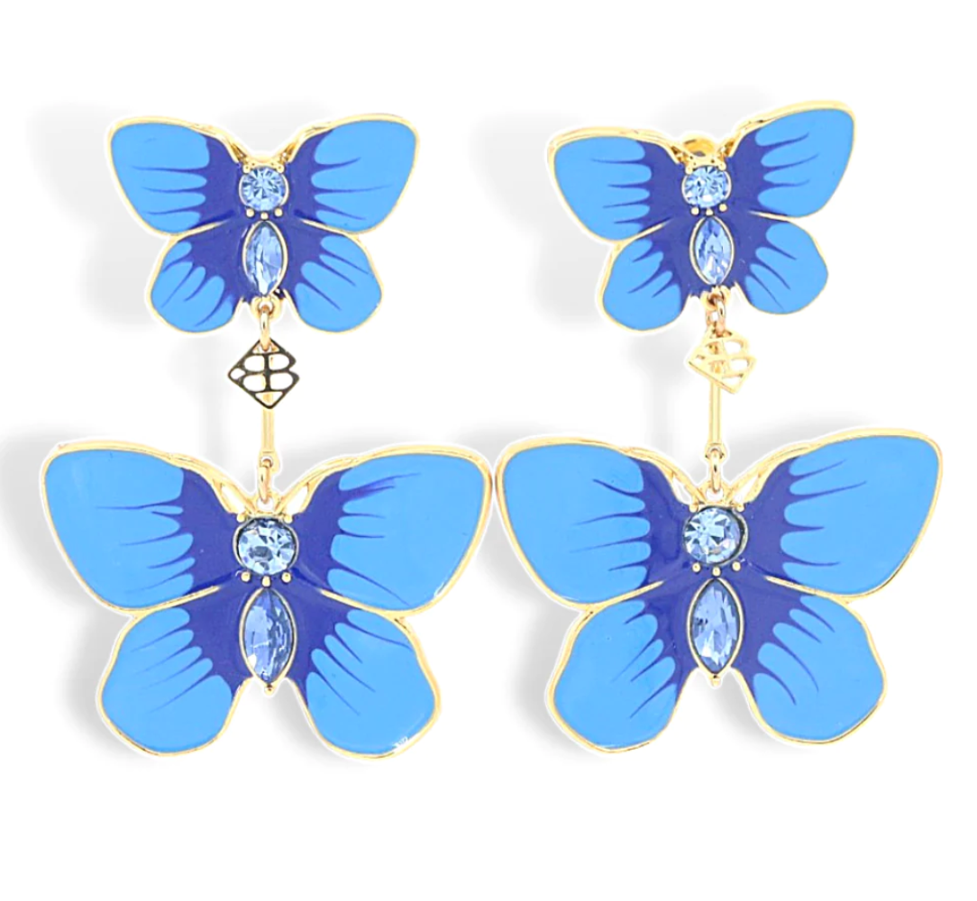 Brianna Cannon Hand Painted Butterfly Earrings in Blue