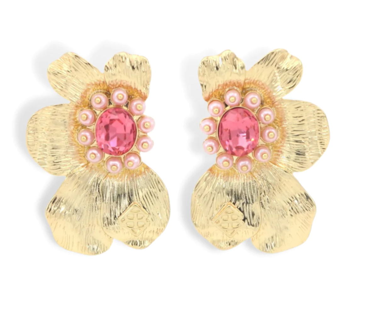 Brianna Cannon Golden Bloom Statement Earrings in Pink