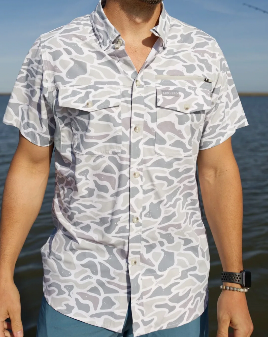 Burlebo Performance Fishing Shirt- White Camo