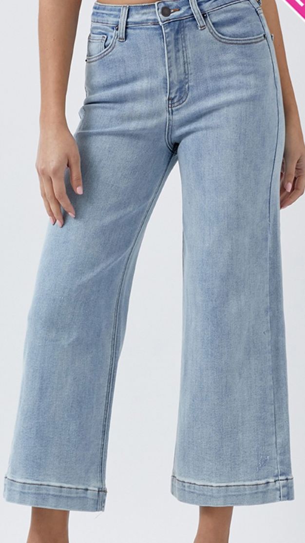 Risen Light Wash Ankle Wide Leg Jeans