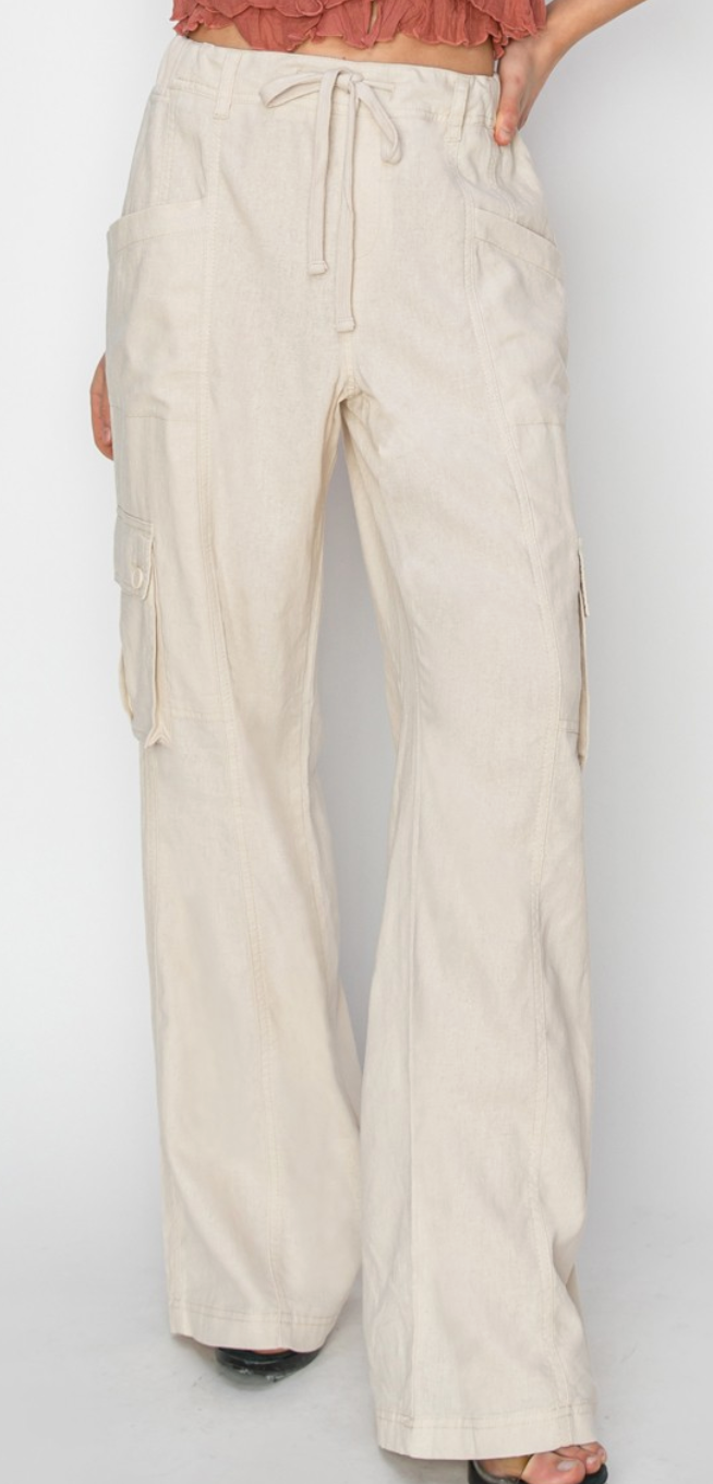 Risen Taupe High Rise Wide Leg Cargo Pants