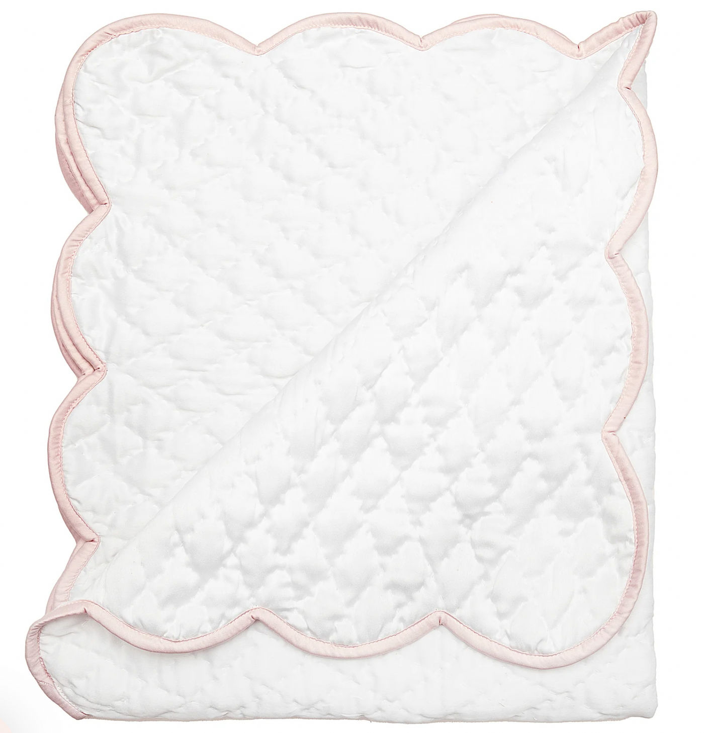 Lenora White with Pink Trim Quilted Satin Baby Blanket