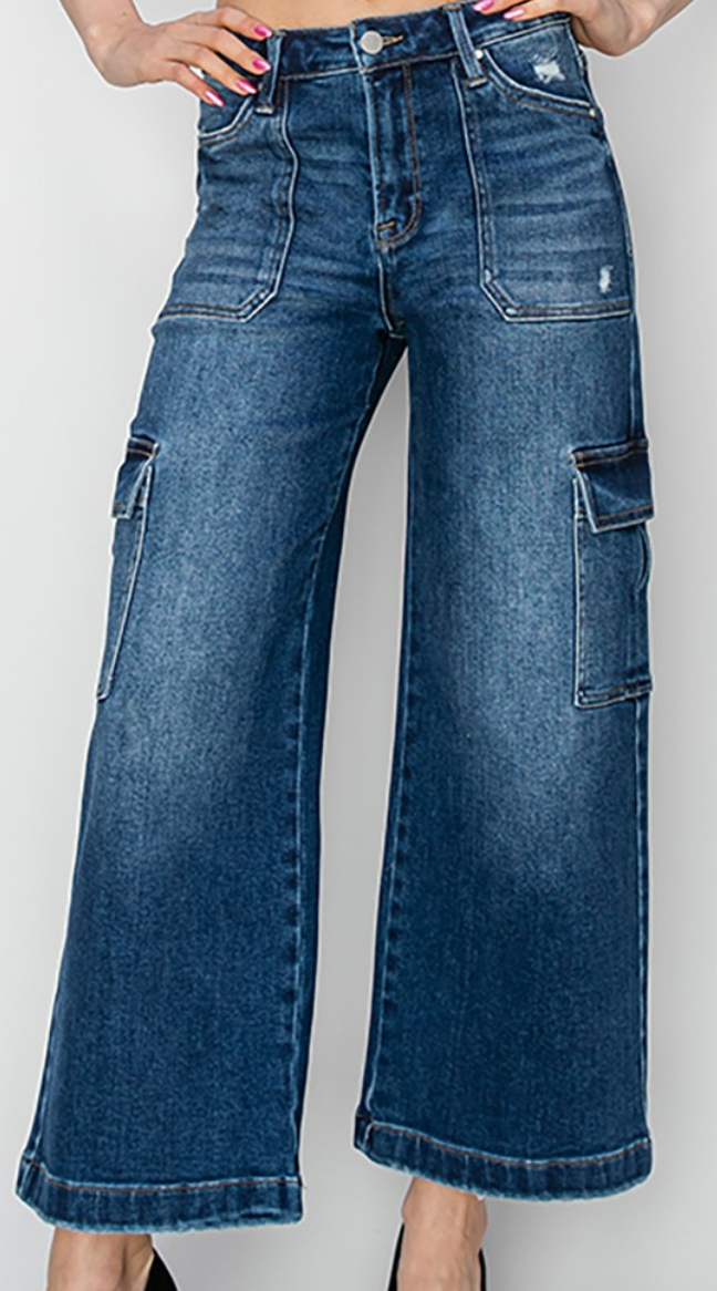 Risen Dark Wash High Rise Crop Leg Jeans