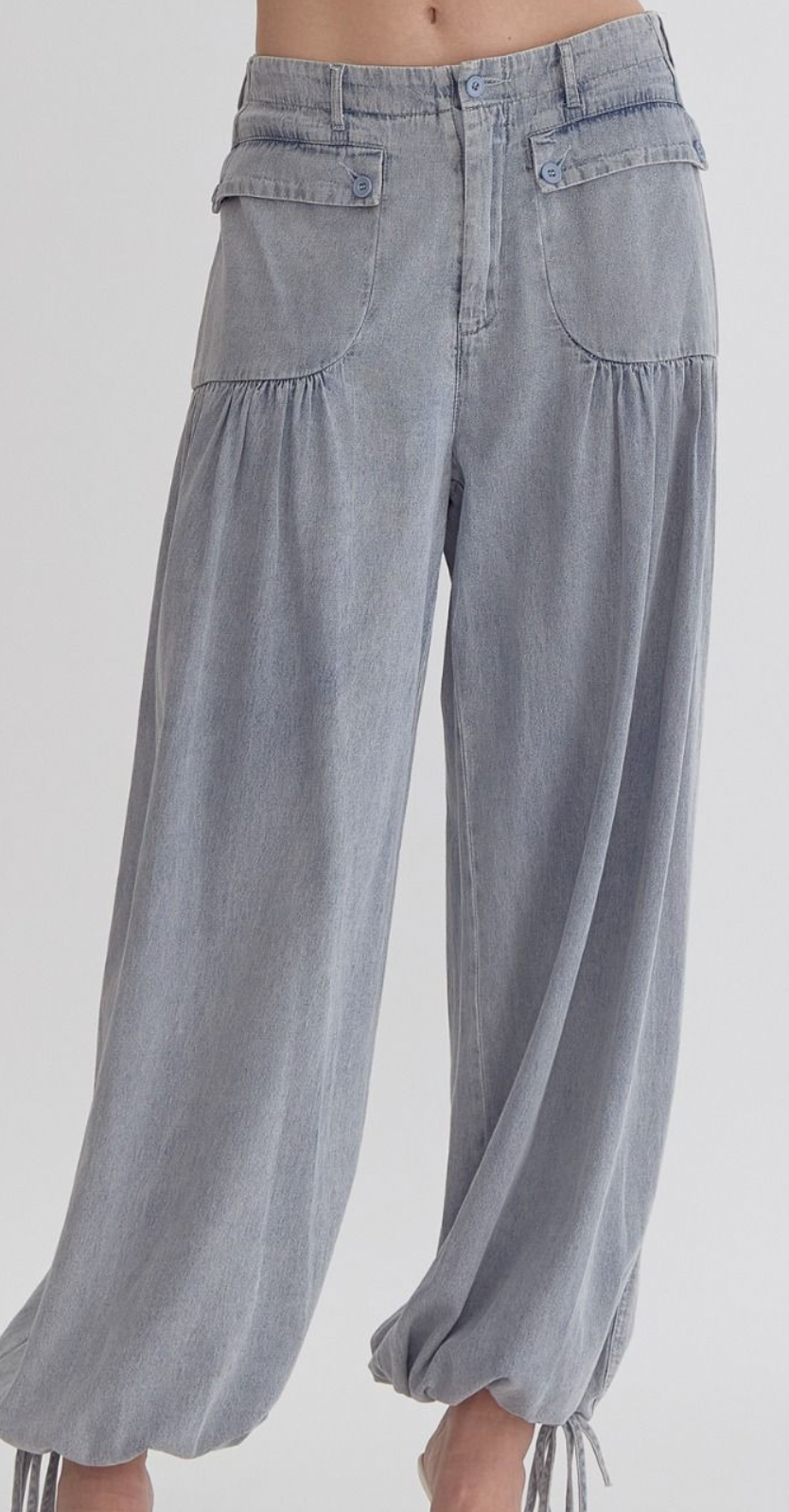 Light Blue Mid Rise Tie Detail Joggers