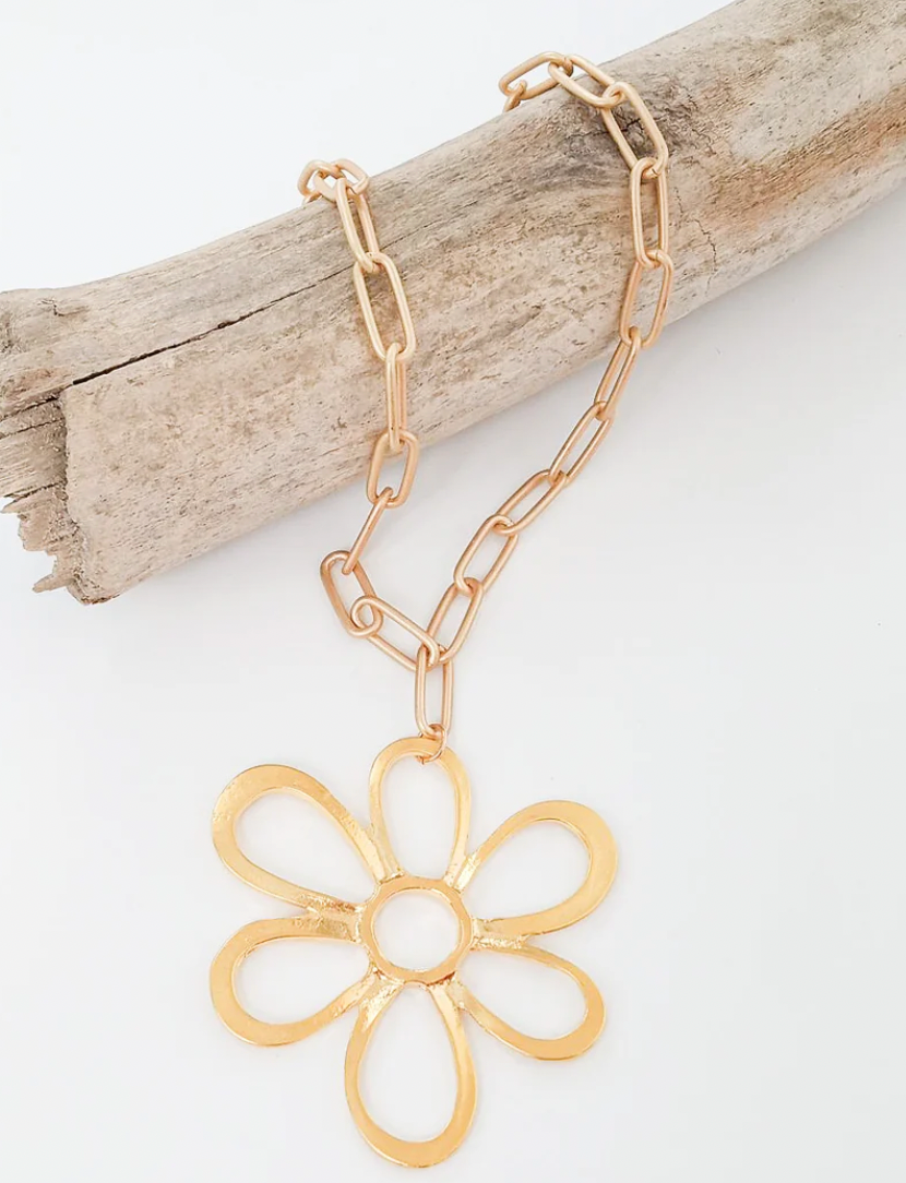 Virtue Jewelry Gold Abstract Daisy on XL Paperclip Chain