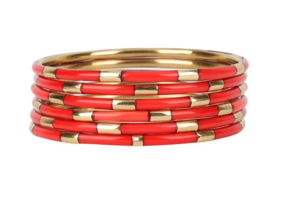 BuDhaGirl Coral Veda Enamel Bangle Bracelets - Set of 6