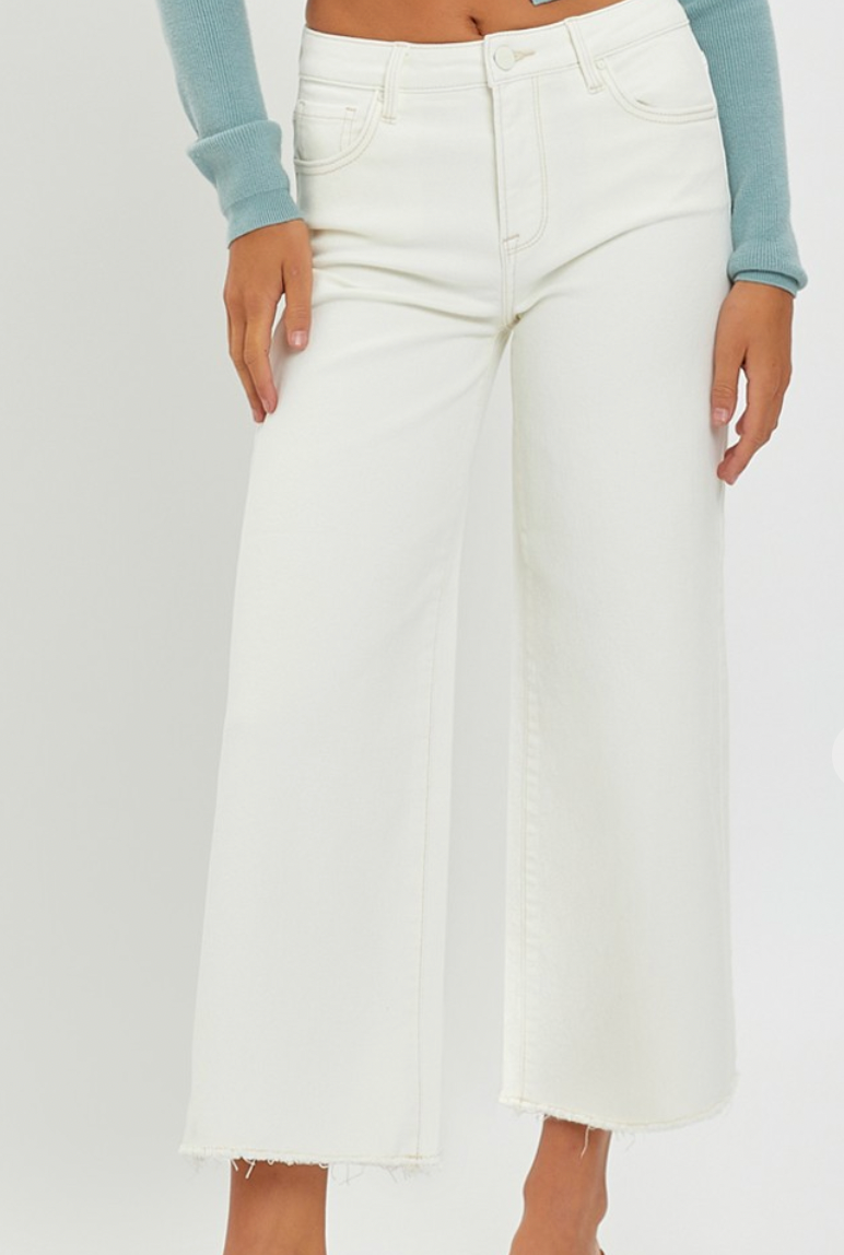 Risen Cream High Rise Tummy Control Wide Leg Jeans