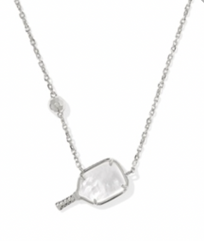 Kendra Scott Silver Pickleball Short Pendant Necklace in Ivory Mother of Pearl