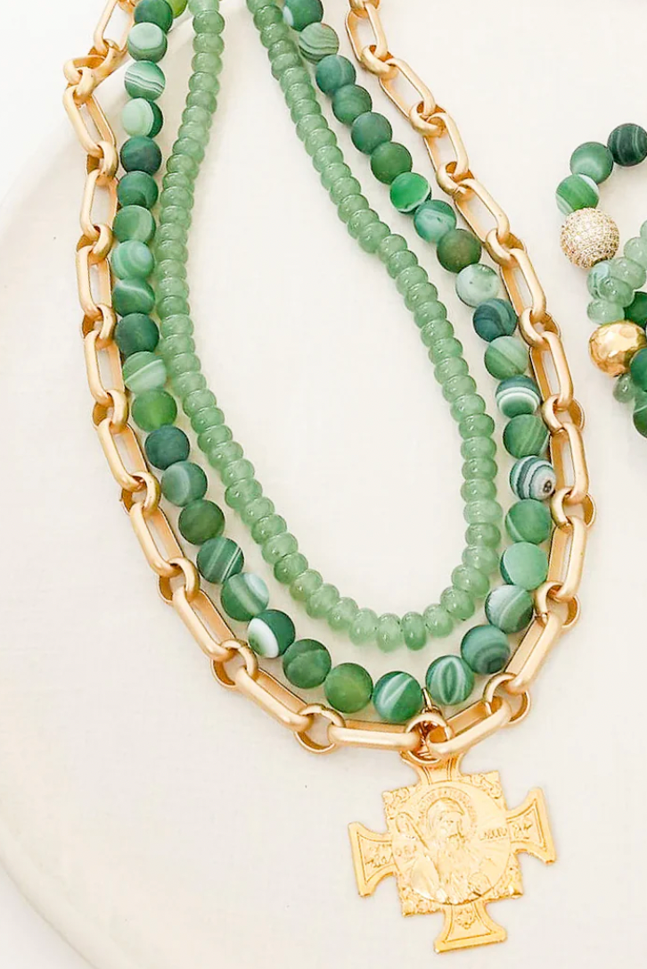 Virtue Jewelry Green Frost Gemstone St Ben Necklace