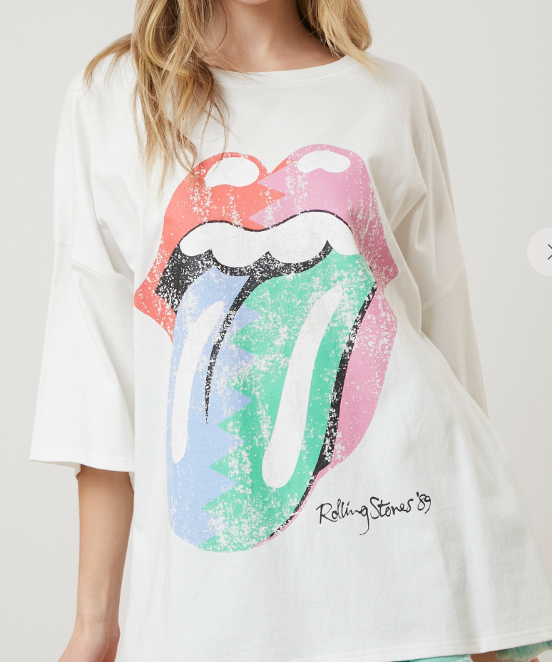 White Multi Tongue Rolling Stones Short Sleeve Graphic Tee