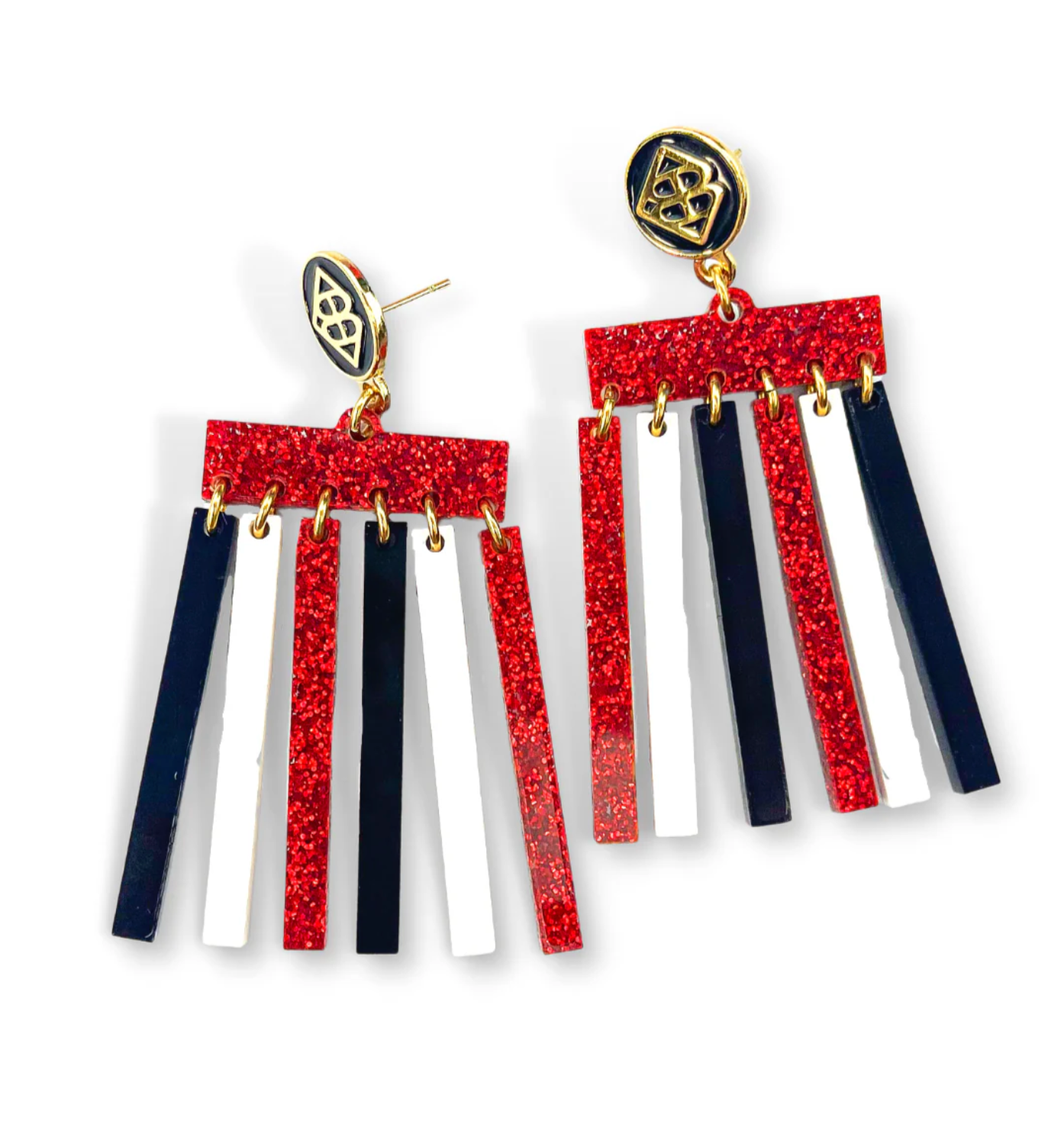 Brianna Cannon Red Glitter, Black, and White Mod Dangle Earrings