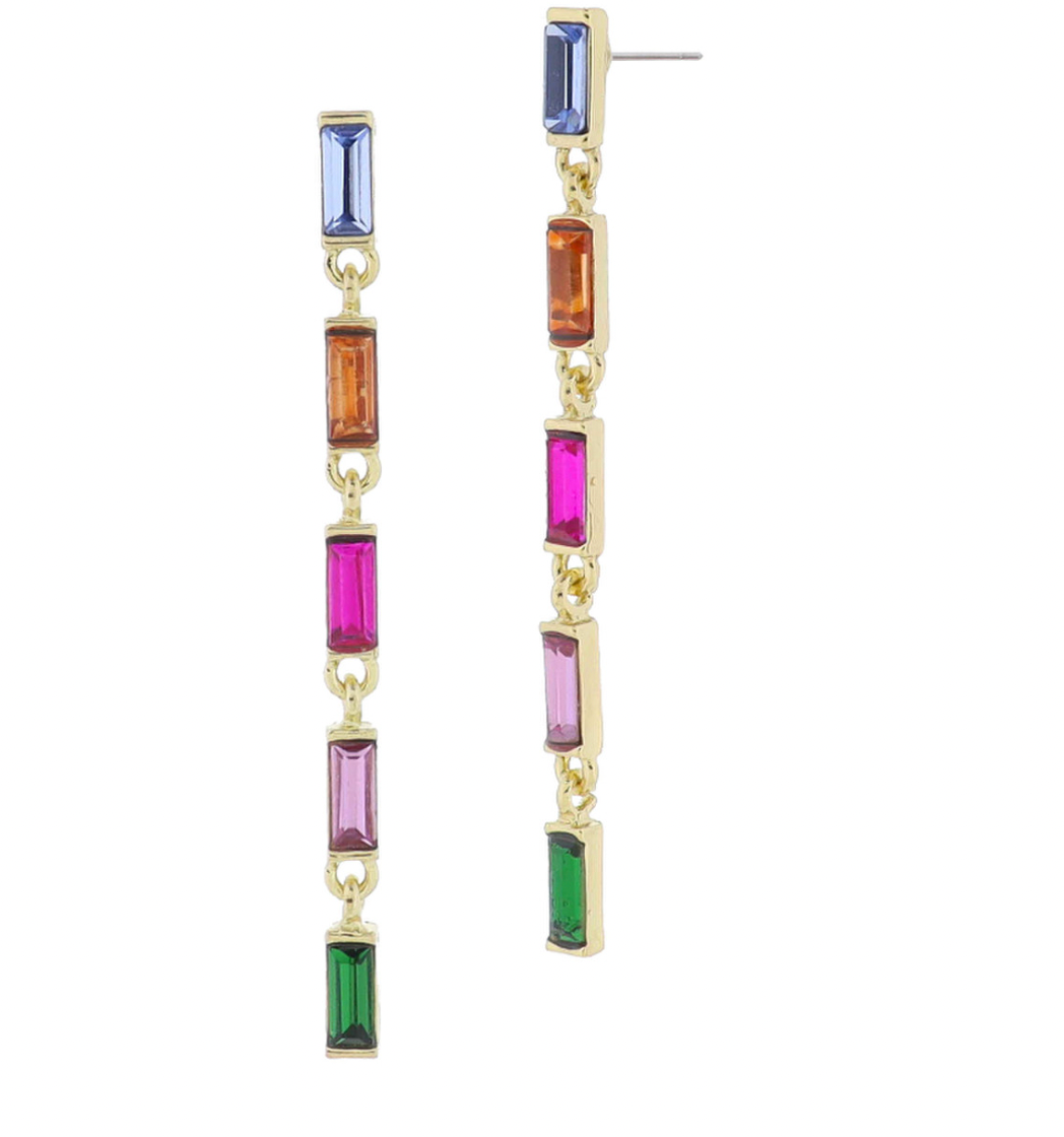 Jane Marie Multicolor Baguette Crystal Chain Earrings