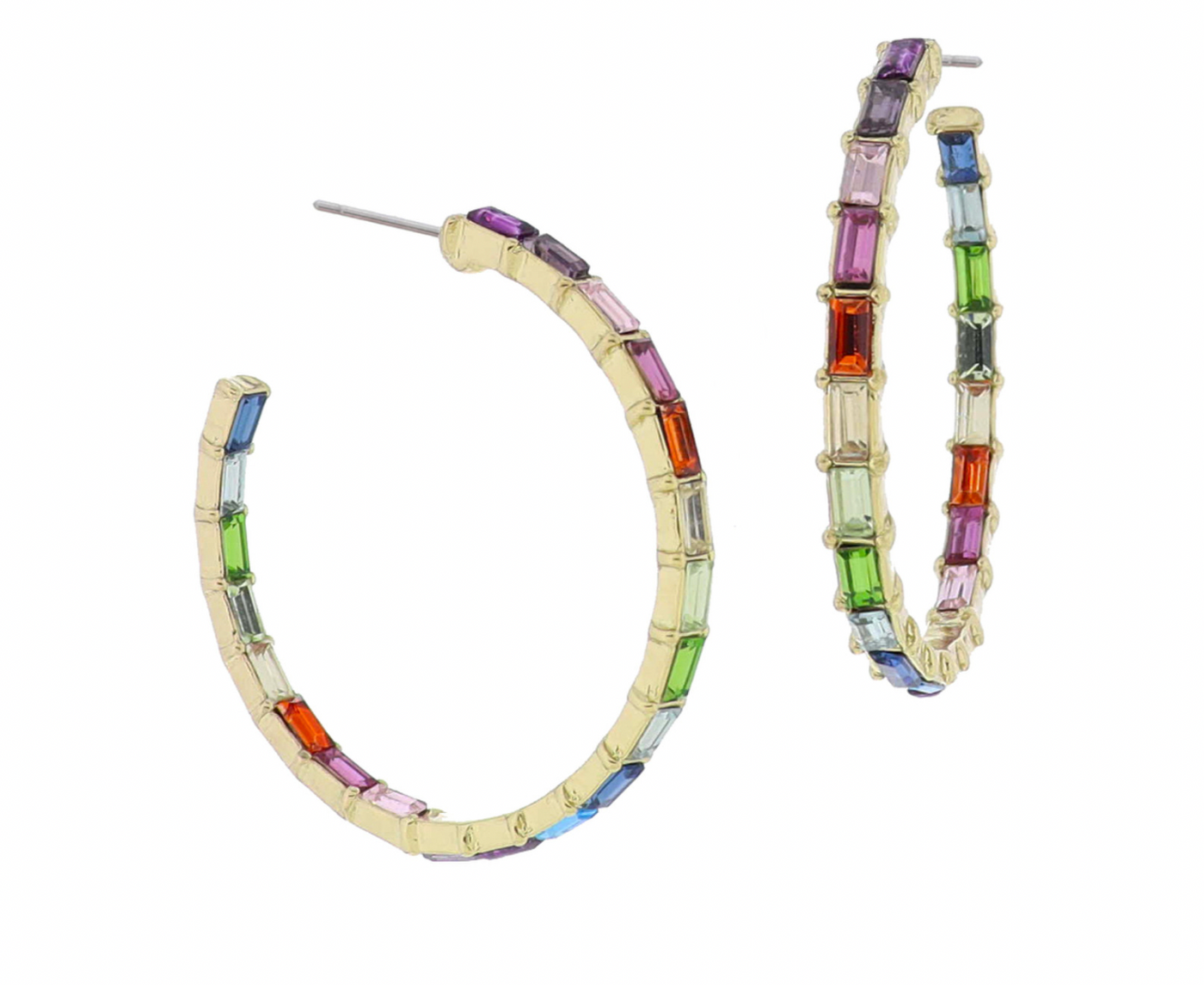 Jane Marie Multicolor Baguette Crystal Hoop Earrings