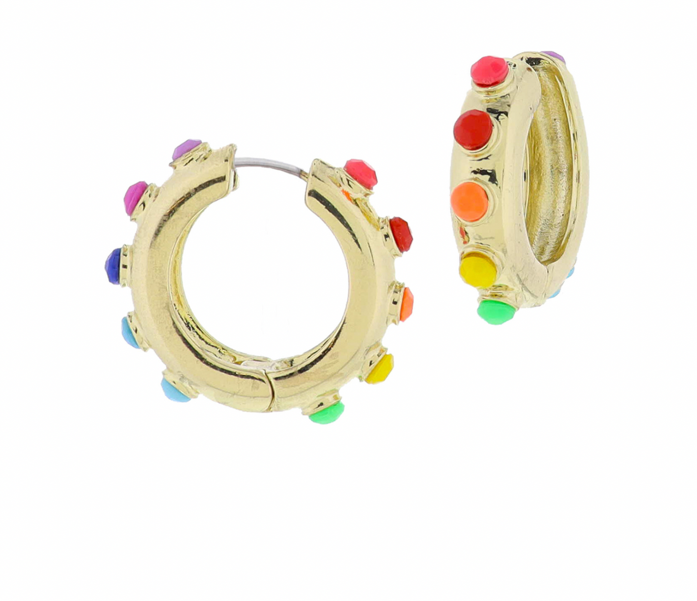 Jane Marie Multicolor Gems Chunky Gold Hoop Earrings