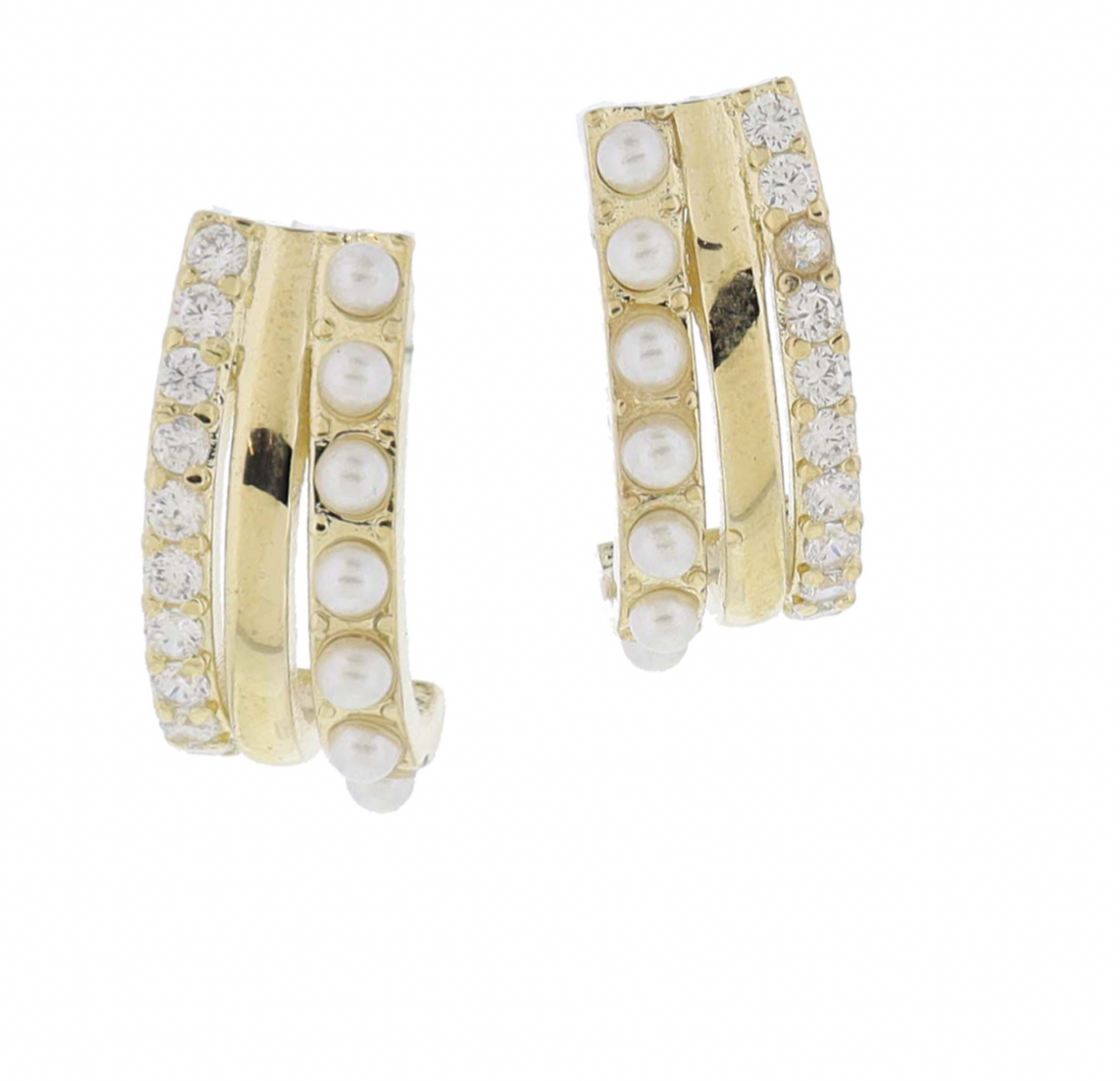 Jane Marie Crystal and Pearl Gold Trio Hoops