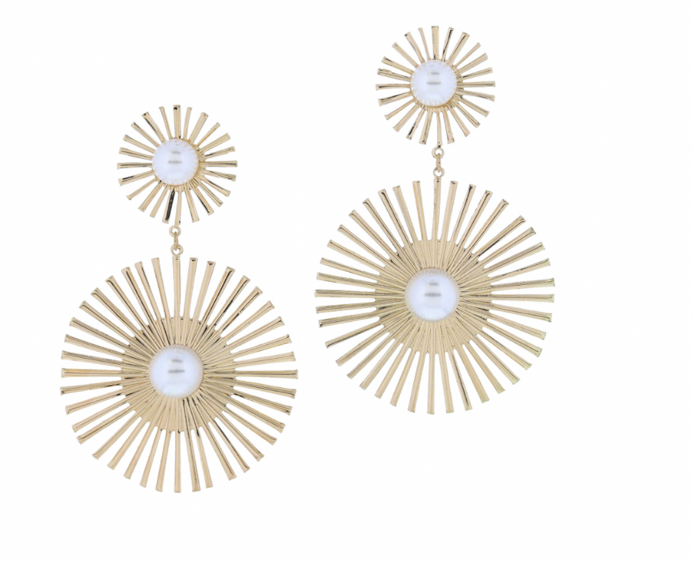 Jane Marie Wavy Gold Sunburst Center Pearl Earrings