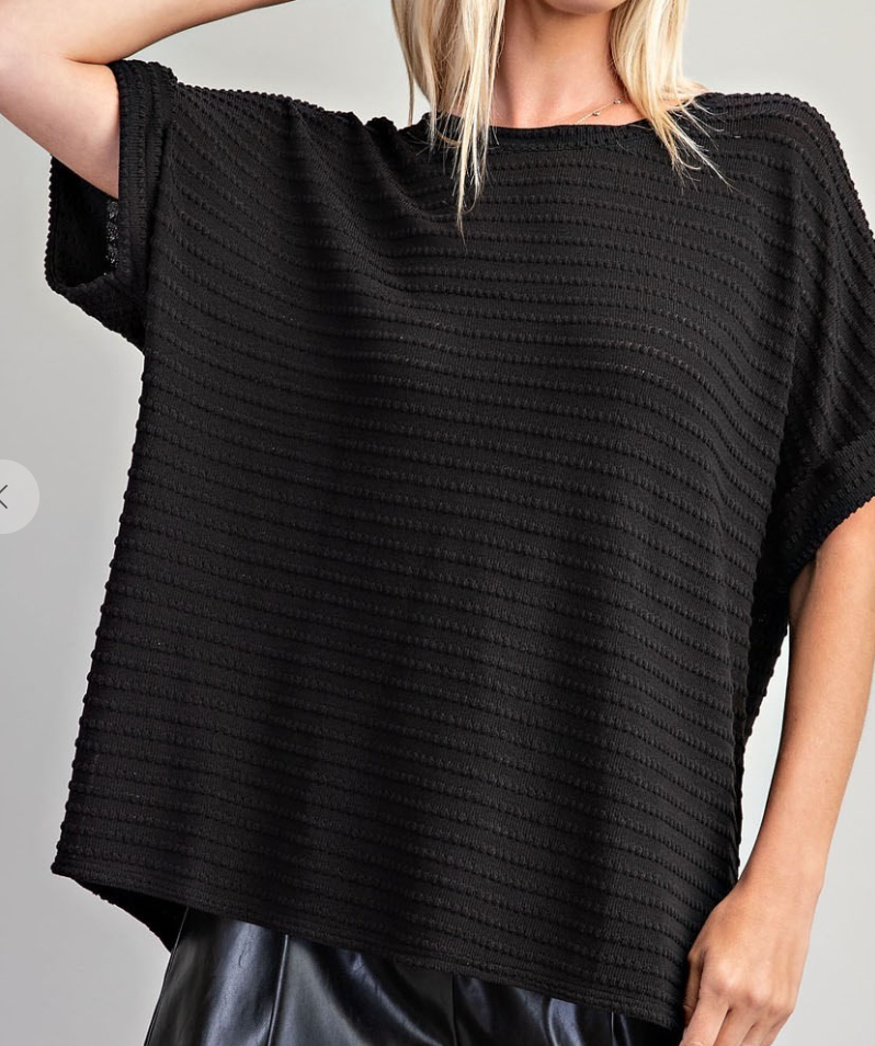 Black Round Neck Dolman Sleeve Oversized Top