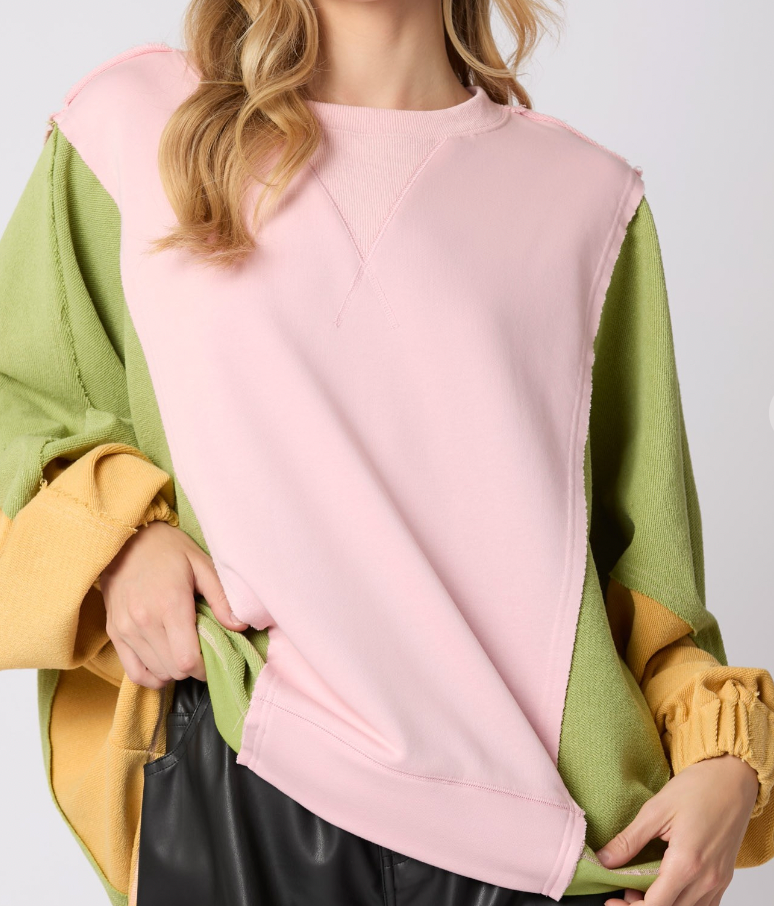 Light Pink Multi Colorblock Slouchy Sweatshirt