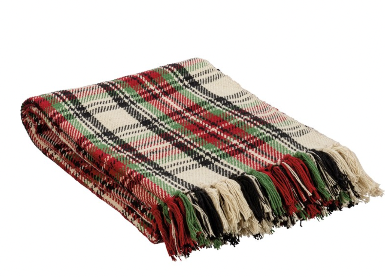 PBK Cream Plaid Throw Blanket