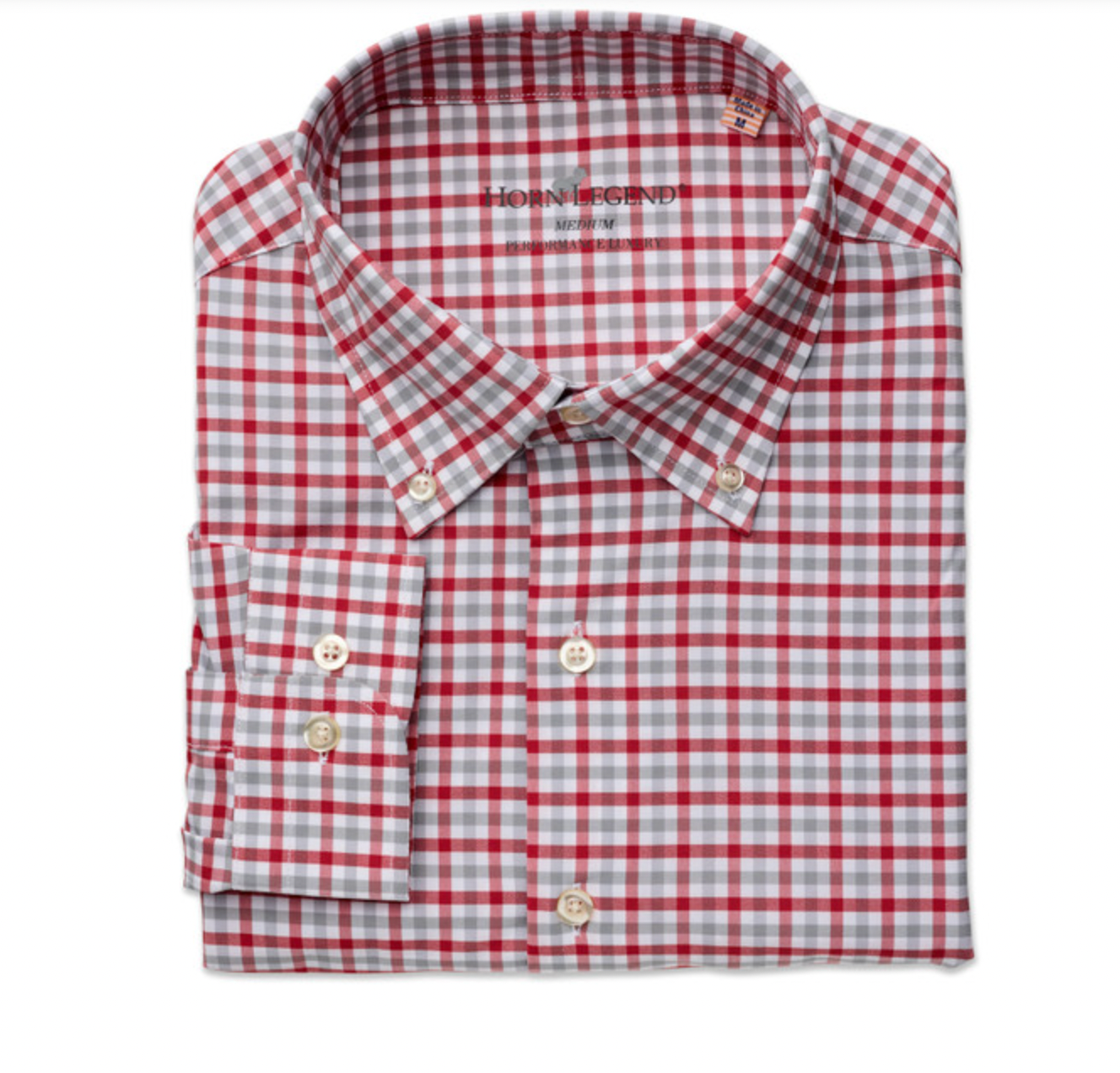 Horn Legend Deep Ellum Performance Woven Button Down- Brick Red/Grey