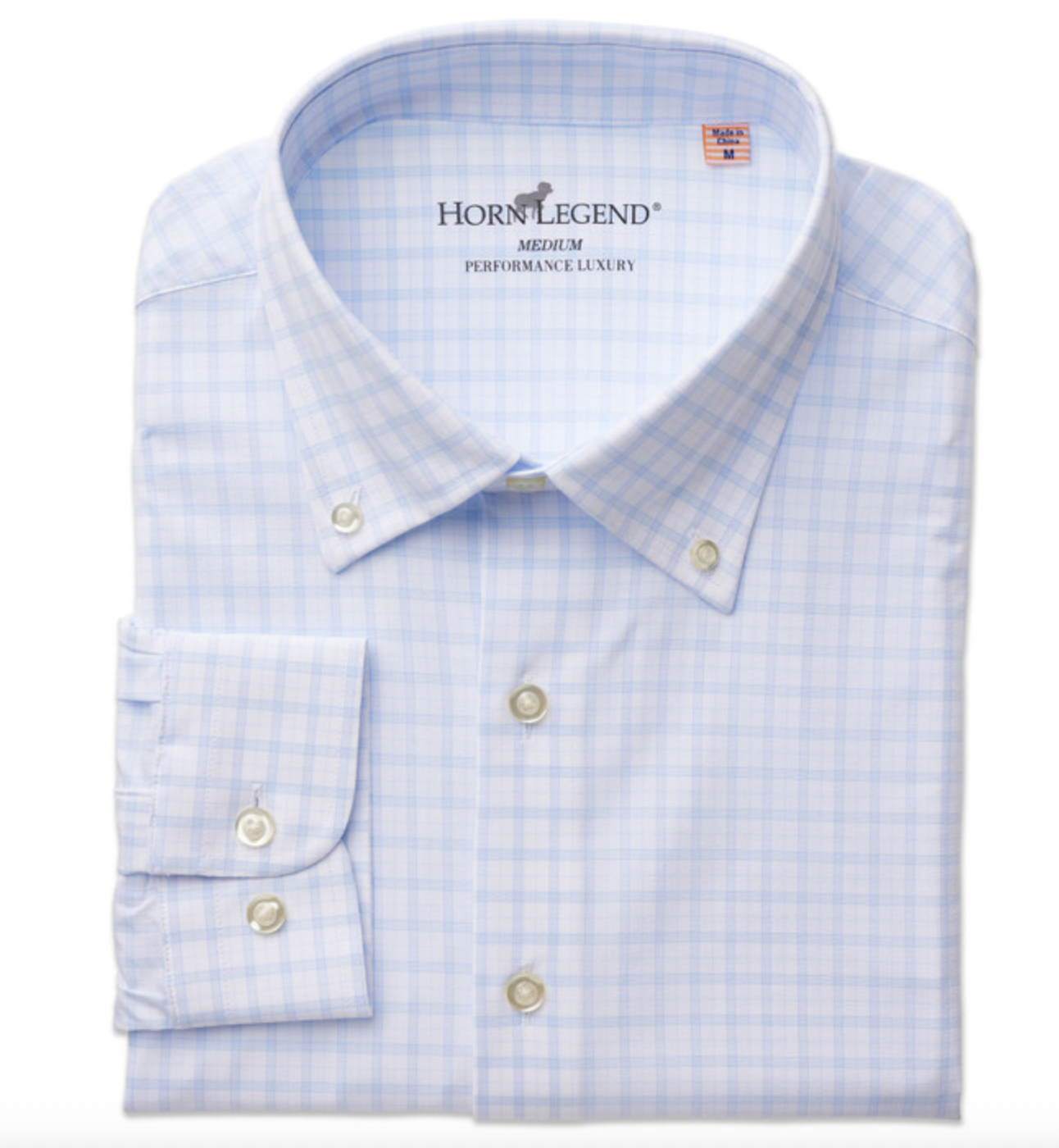 Horn Legend Ice House Performance Woven Button Down- Ice Blue