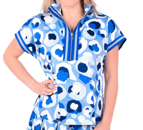 Emily McCarthy Poppy Pullover- Blue Collegiate Cheetah