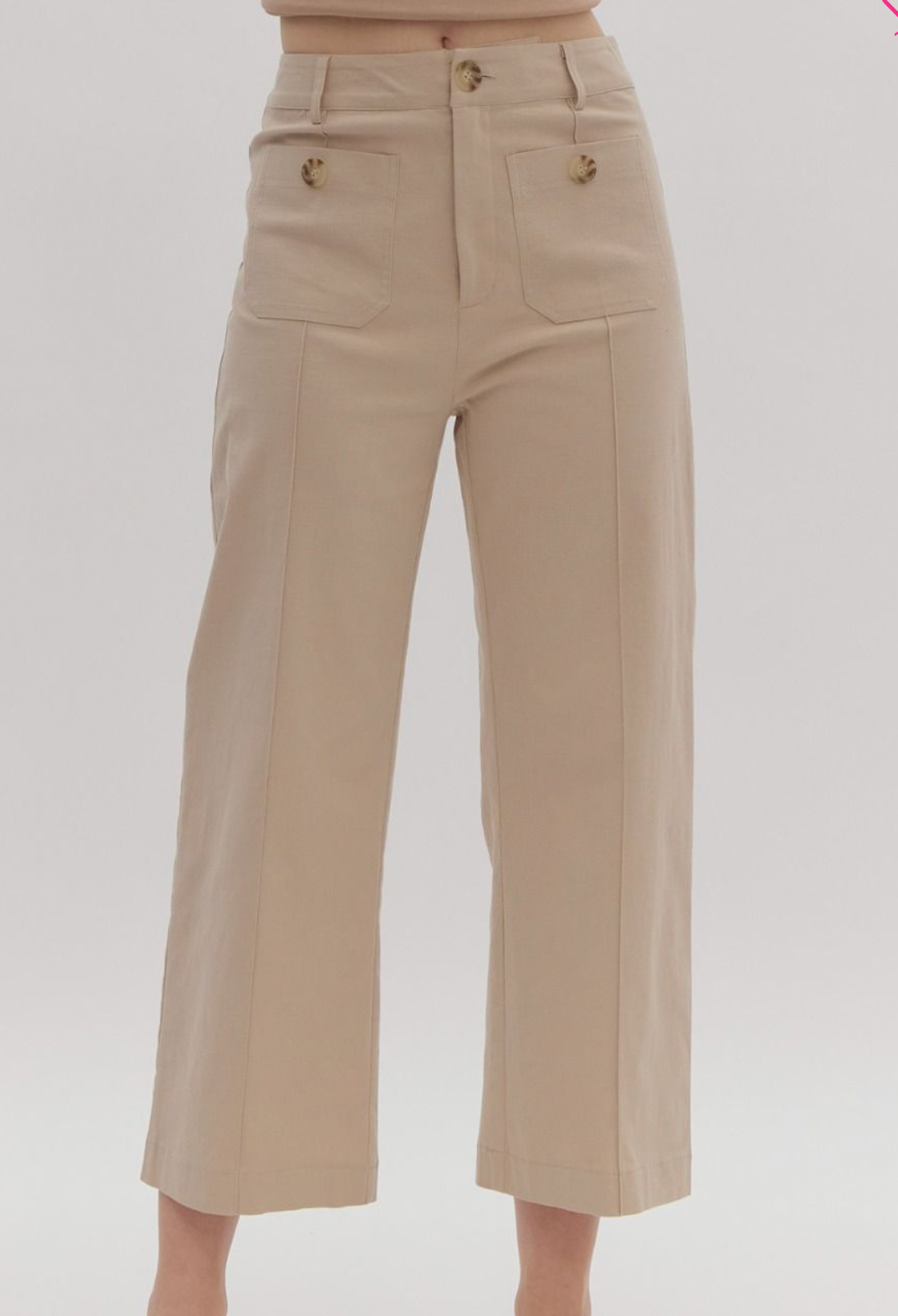 Sand High Waisted Cropped Wide Leg Pants