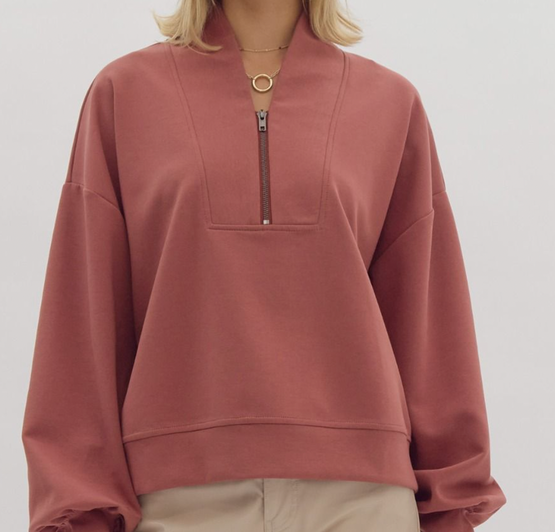 Slate Rose Half Zip Comfy Pullover