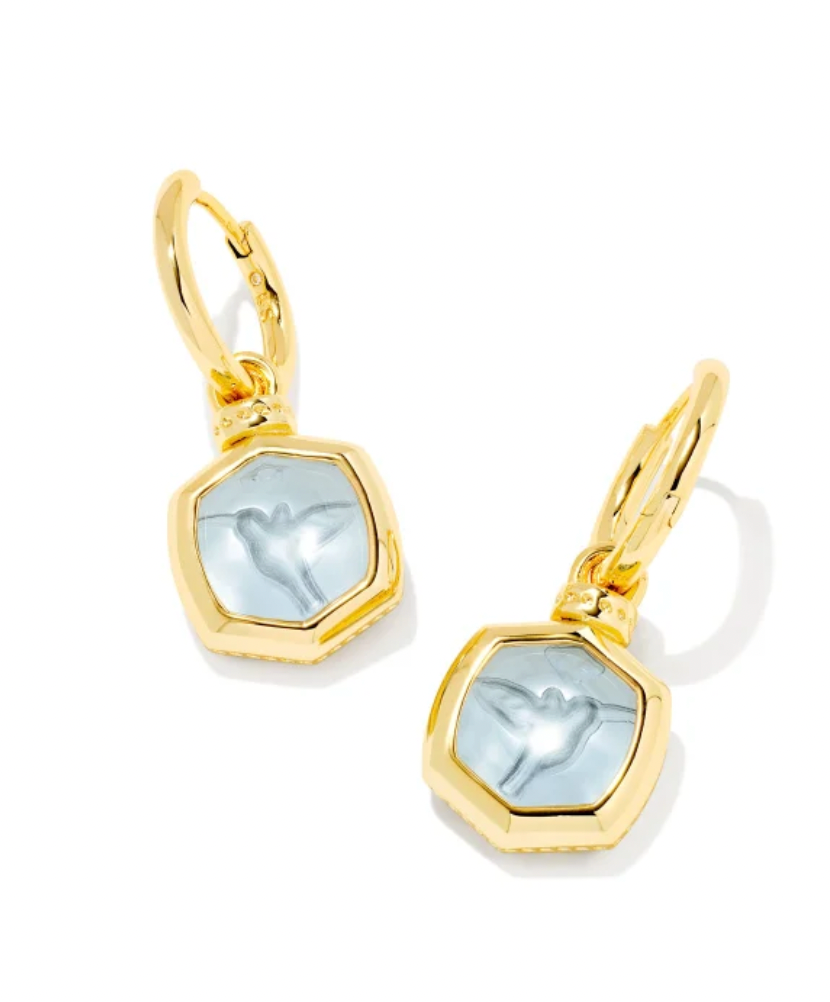 Kendra Scott Davie Intaglio Hummingbird Huggie Earrings in Light Sky Blue