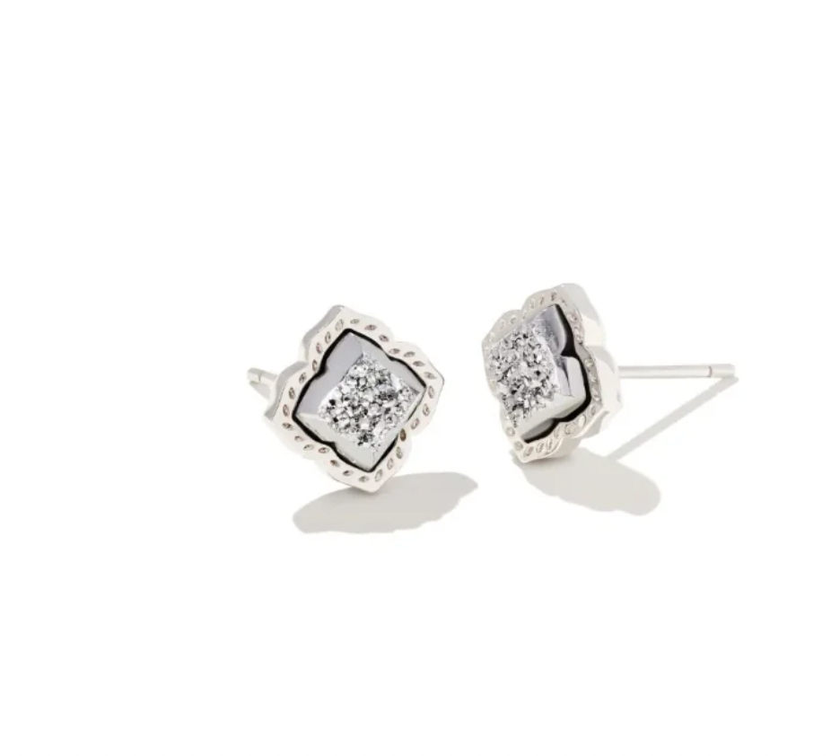 Kendra Scott Mallory Silver Stud Earrings in Platinum Drusy