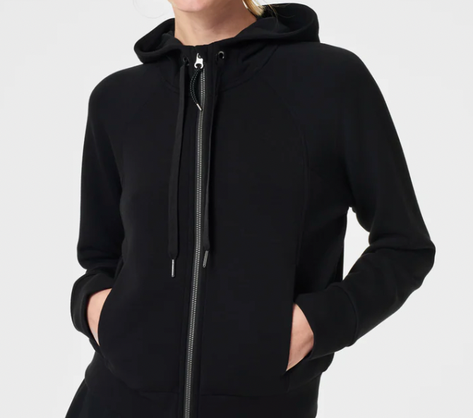 SPANX AirEssentials Full Zip Hoodie- Very Black