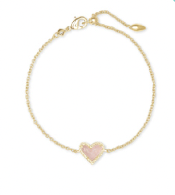 Kendra Scott Ari Heart Delicate Chain Bracelet in Rose Quartz