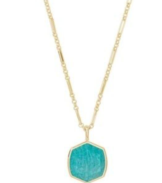 Kendra Scott Davis Long Gold Pendant Necklace in Green