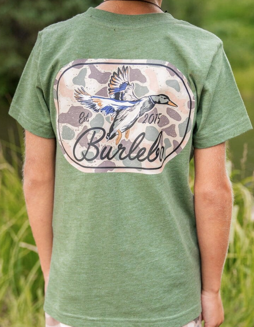 Burlebo Youth Ducks Flying In Tee- Heather Olive