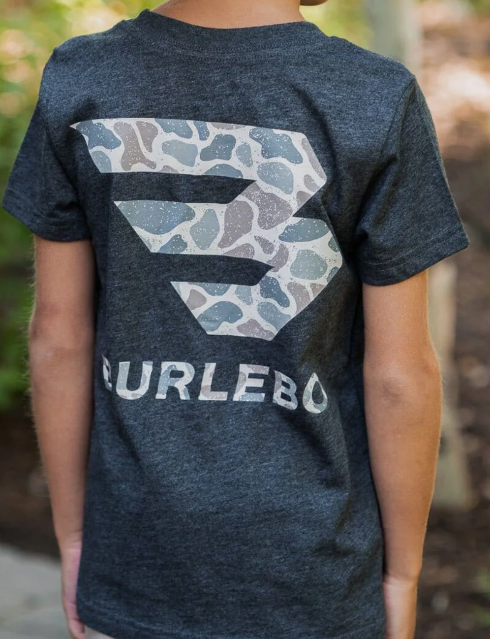 Burlebo Youth Deer Camo Signature Logo Tee- Heather Black