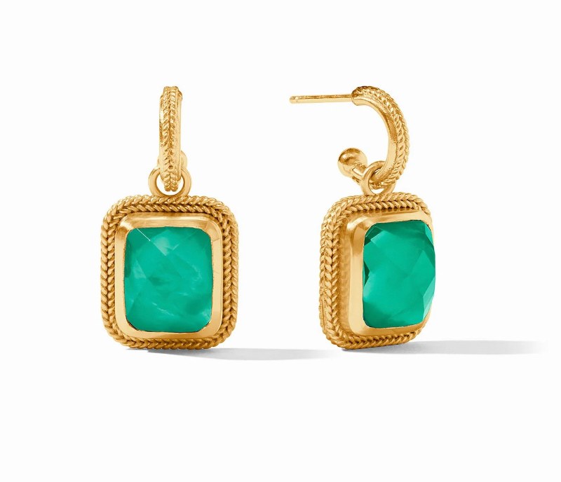 Julie Voss Cheval Hoop & Charm Earring- Iridescent Emerald Green