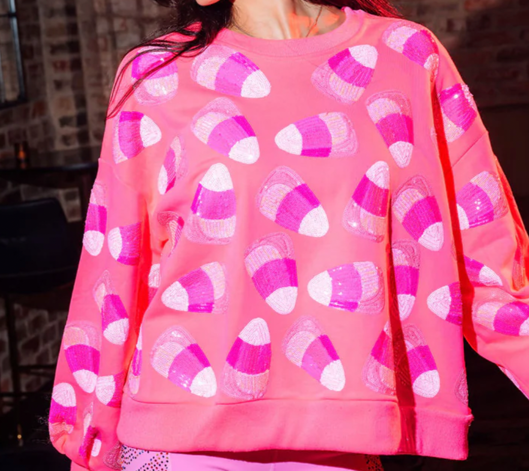 Queen of Sparkles Neon Pink Candy Corn Sweatshirt