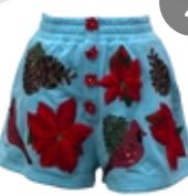 Queen Of Sparkles Aqua Poinsettia, Cardinal & Pine Cone Henley Short