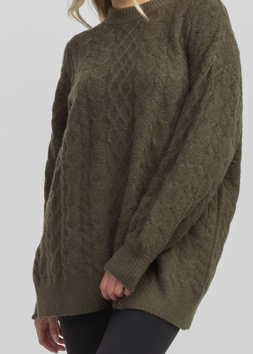 Southern Shirt Comfy Cozy Cable Sweater- Deep Woods